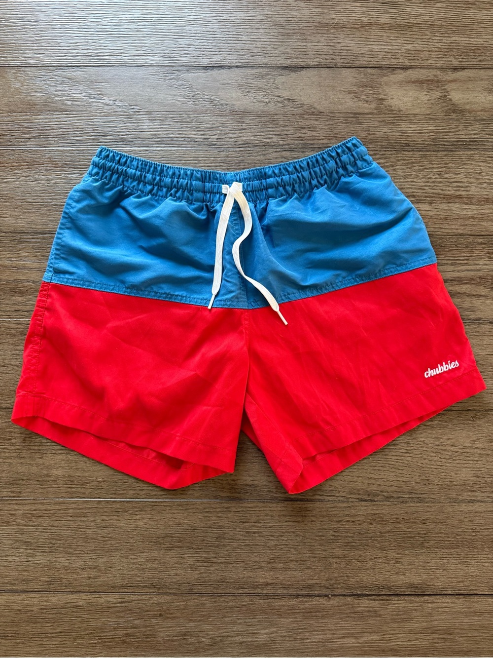 chubbies Two-Tone Blue and Red Swim Trunks